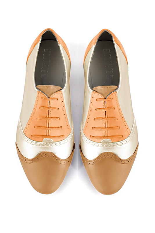 Camel beige, gold and marigold orange women's fashion lace-up shoes.. Top view - Florence KOOIJMAN